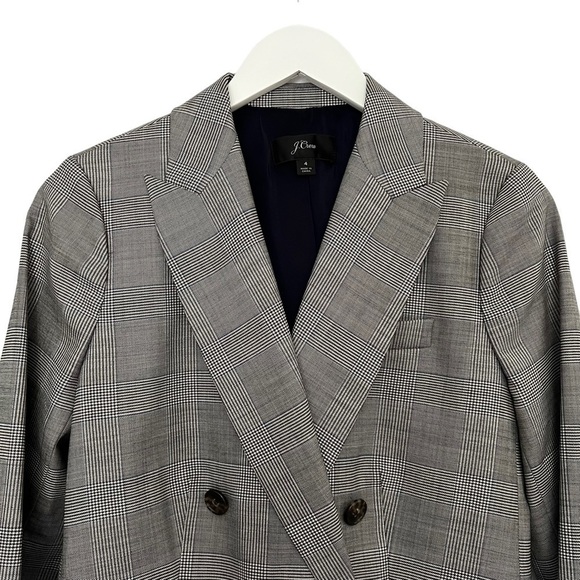 J Crew Glen Plaid Wool Ruffle Pocket Double Breasted Blazer Size 4 - Picture 9 of 16